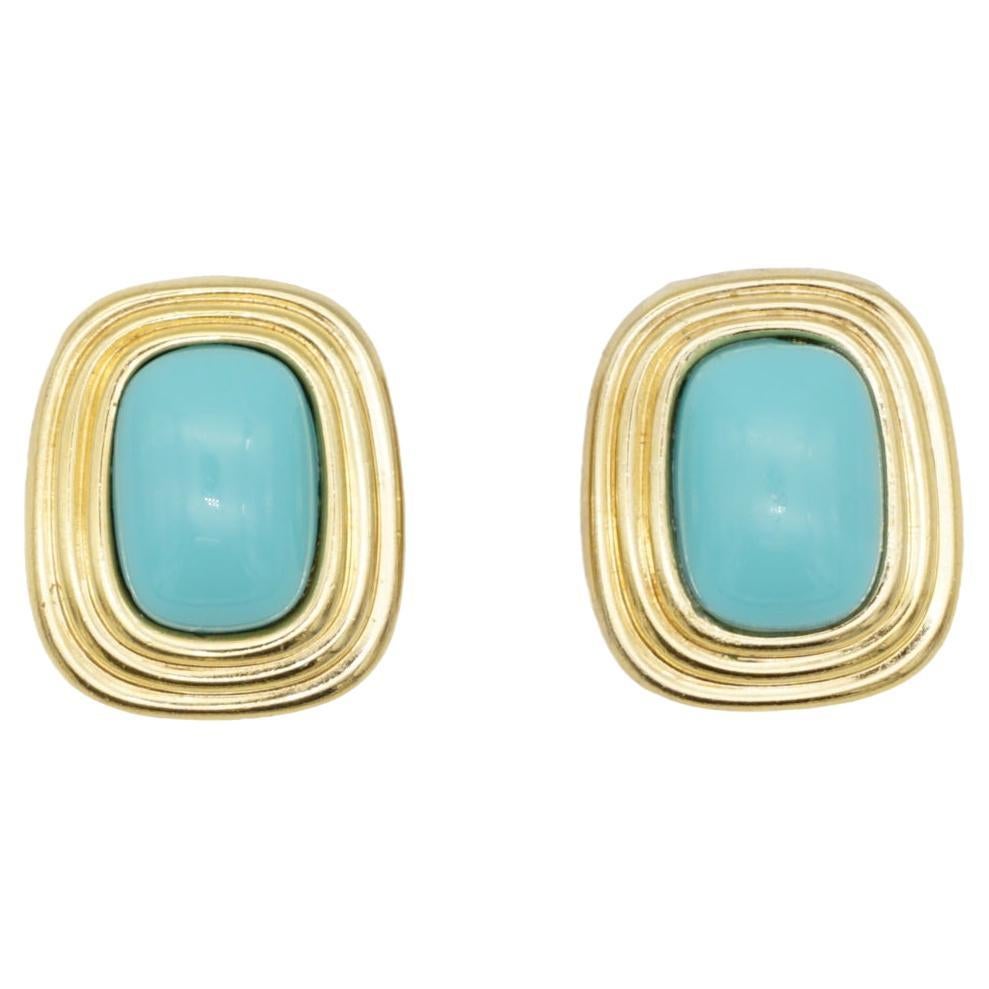 Christian Dior Vintage 1980s Gripoix Turquoise Cabochon Rectangle Clip Earrings For Sale