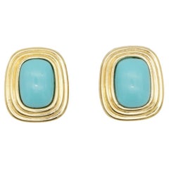 Christian Dior Vintage 1980s Gripoix Turquoise Cabochon Rectangle Clip Earrings