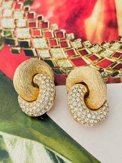 Christian Dior Vintage 1980s Half Crystals Brushed Interlocked Twist Earrings