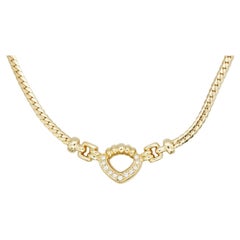 Christian Dior Vintage 1980s Heart Triangle Crystals Hoop Pendant Link Necklace