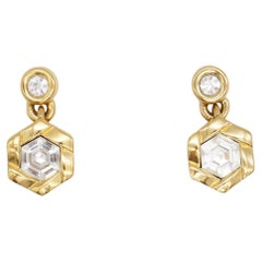 Christian Dior Vintage 1980s Sechseckige Kristalle Kreis Dot Gold Ohrringe durchbohrt