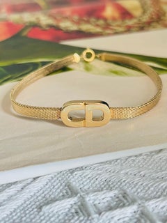 Christian Dior Vintage 1980s Iconic Gold CD Logo Monogram Woven Mesh Bracelet