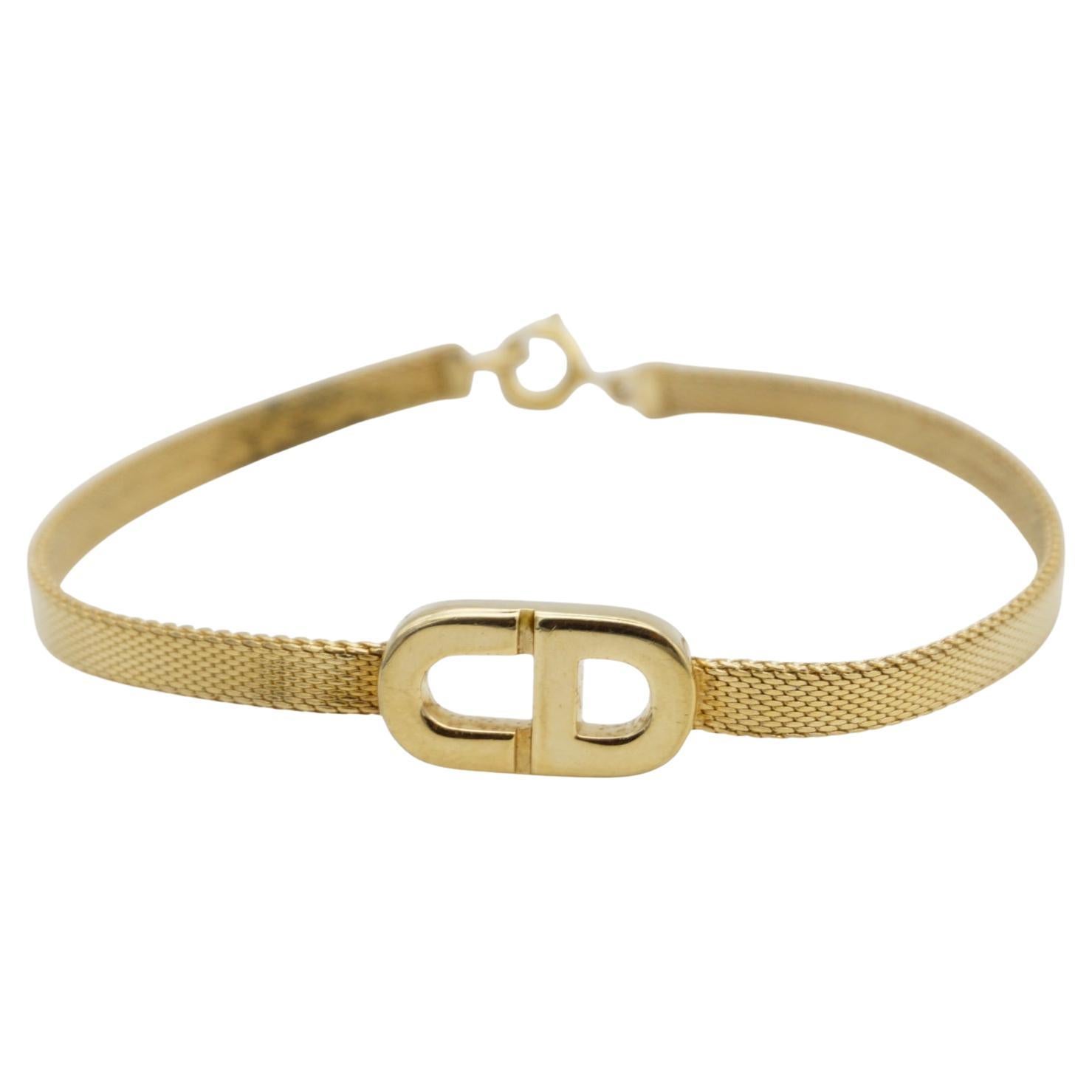 Christian Dior Vintage 1980s Iconic Gold CD Logo Monogram Woven Mesh Bracelet