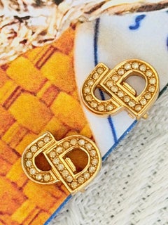 Christian Dior Vintage 1980s Iconic Gold Crystals Logo CD Monogram Clip Earrings