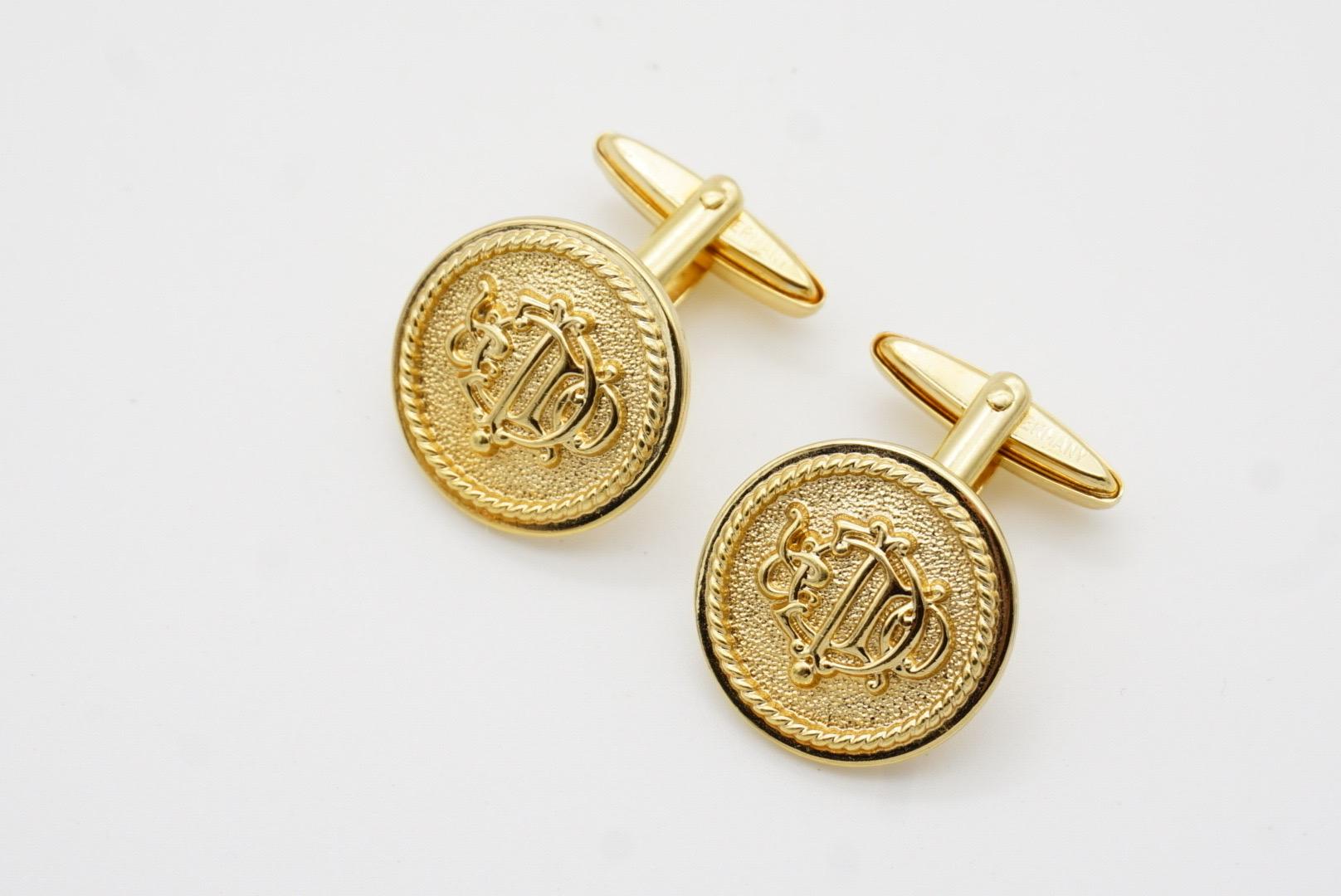 Christian Dior Vintage 1980er Jahre Manschettenknöpfe mit Insignia und Monogramm und Logo, Kreis 2