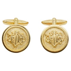 Christian Dior Vintage 1980er Jahre Manschettenknöpfe mit Insignia und Monogramm und Logo, Kreis