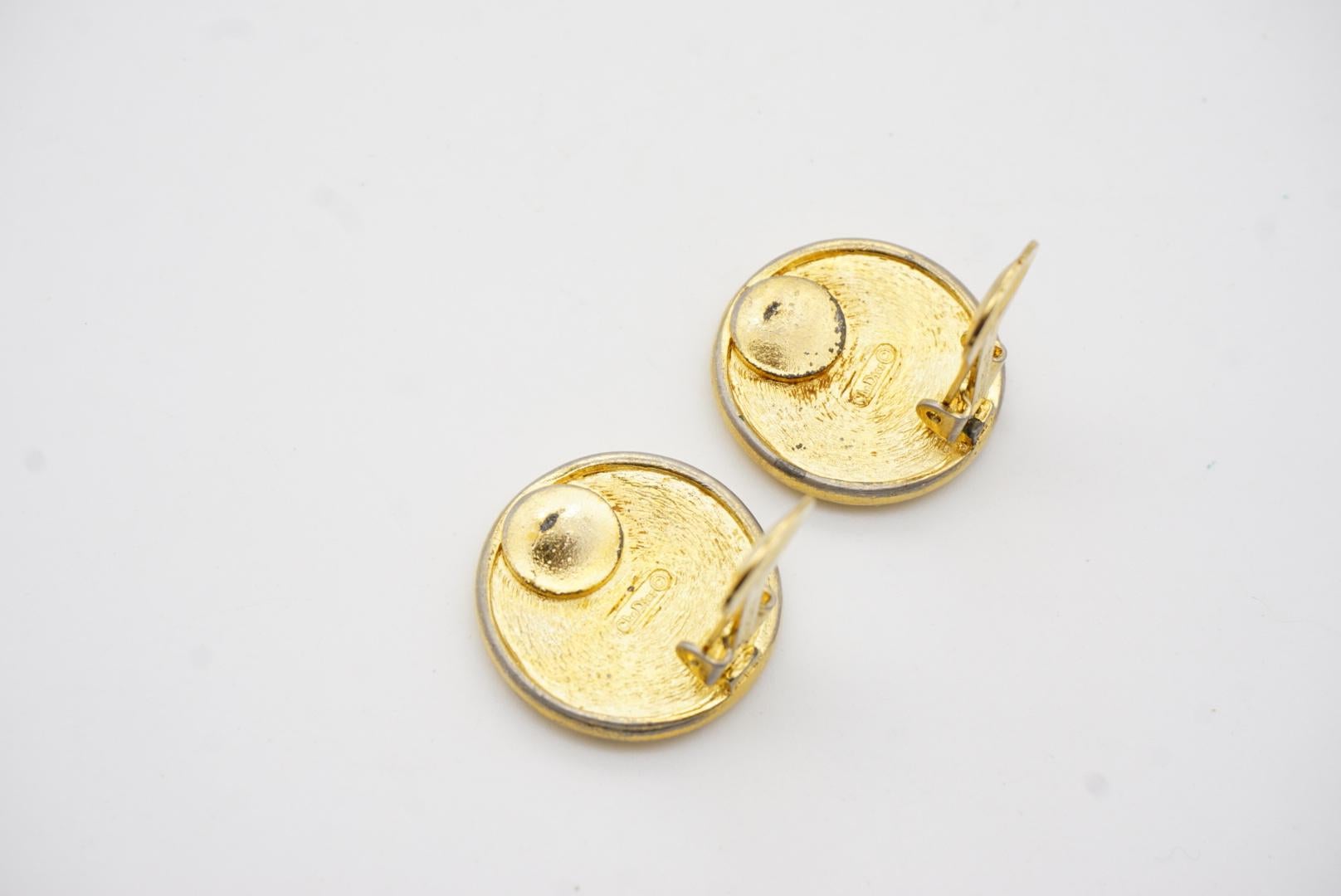 Christian Dior Vintage 1980s Insignia Initial Monogram Logo Round Clip Earrings 8
