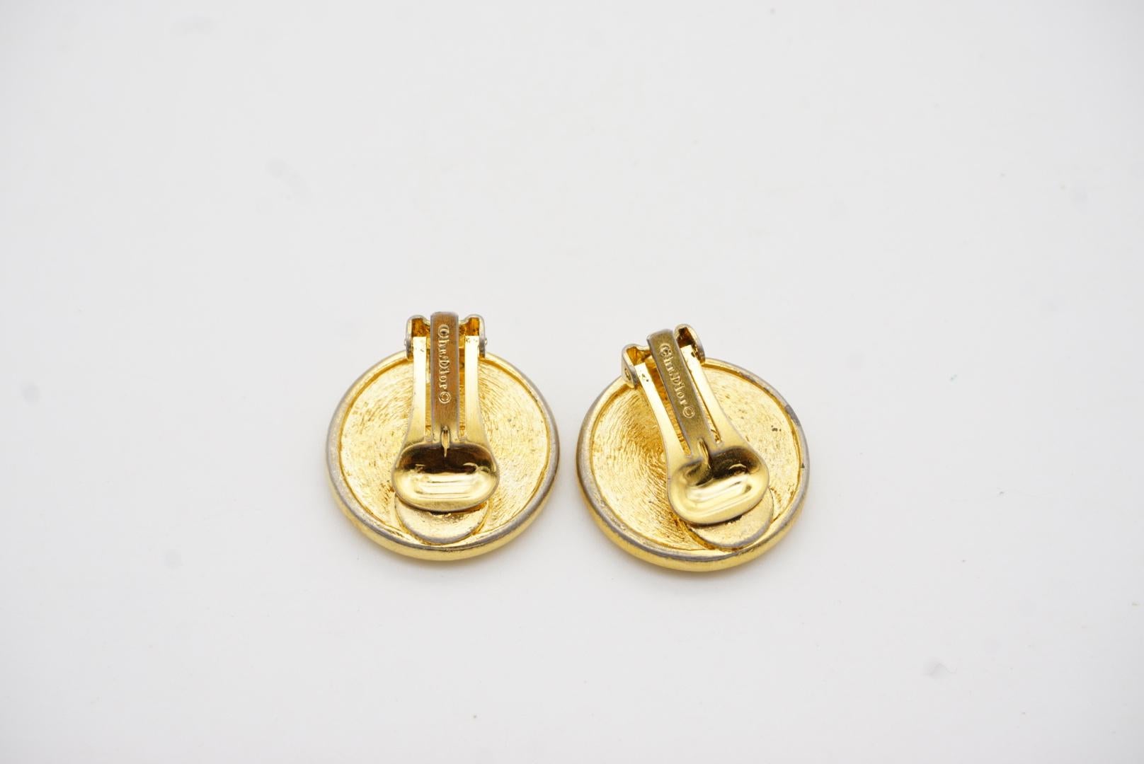 Christian Dior Vintage 1980s Insignia Initial Monogram Logo Round Clip Earrings 9