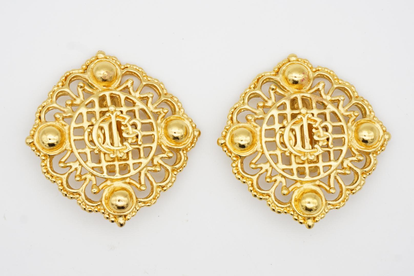 Christian Dior 1980s Vintage Large Monogram Insignia Crest Openwork Earrings For Sale 4