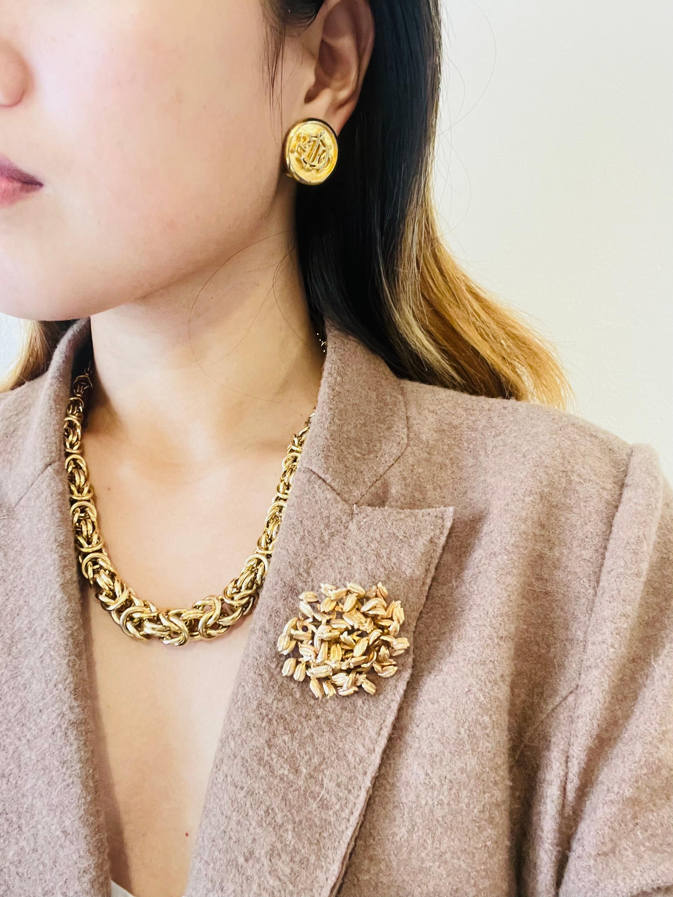 Christian Dior Vintage 1980s Insignia Initial Monogram Logo Round Clip Earrings 4