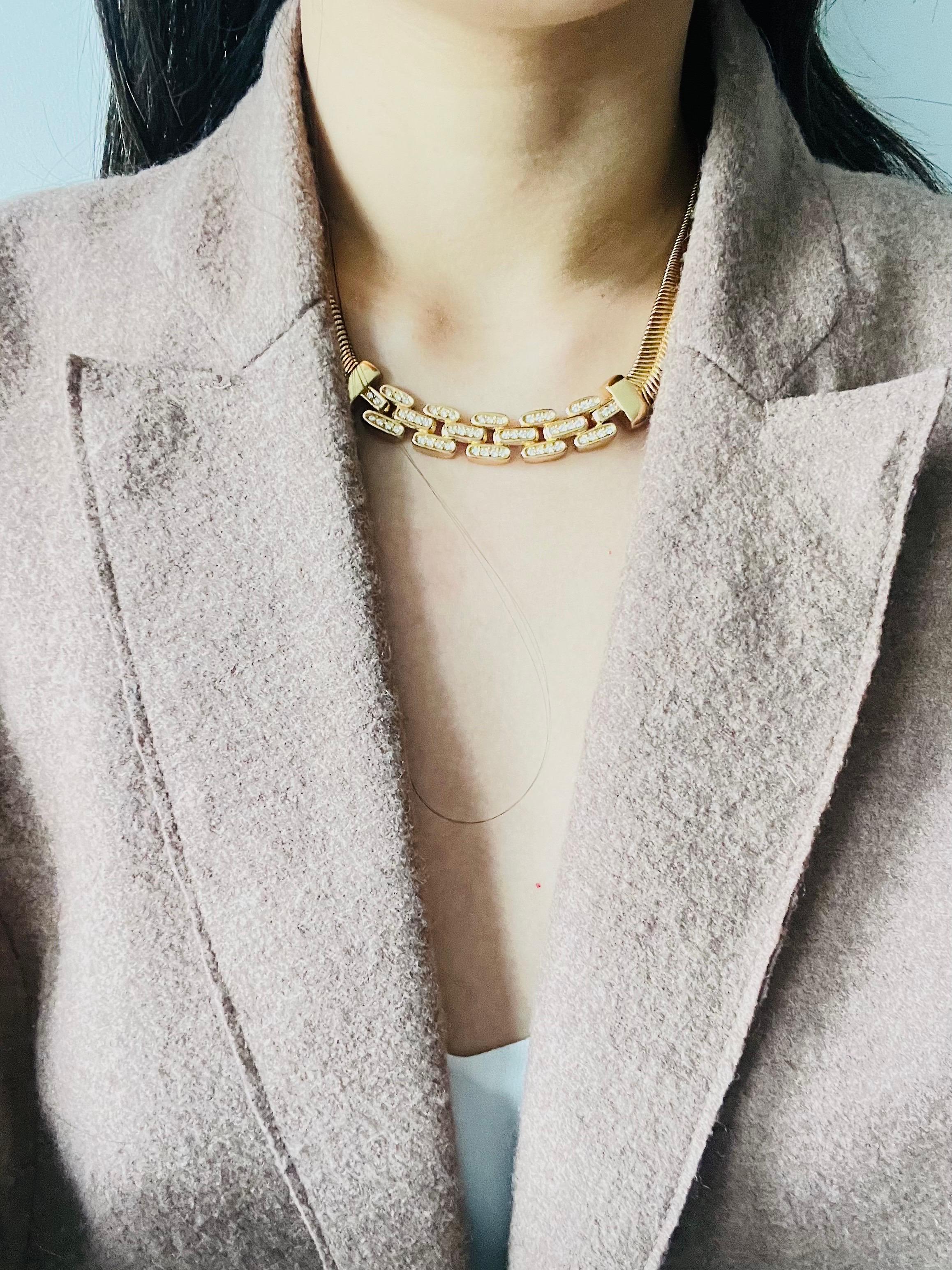 Christian Dior Vintage 1980s Interlinked Crystals Bib Omega Snake Link Necklace For Sale 1