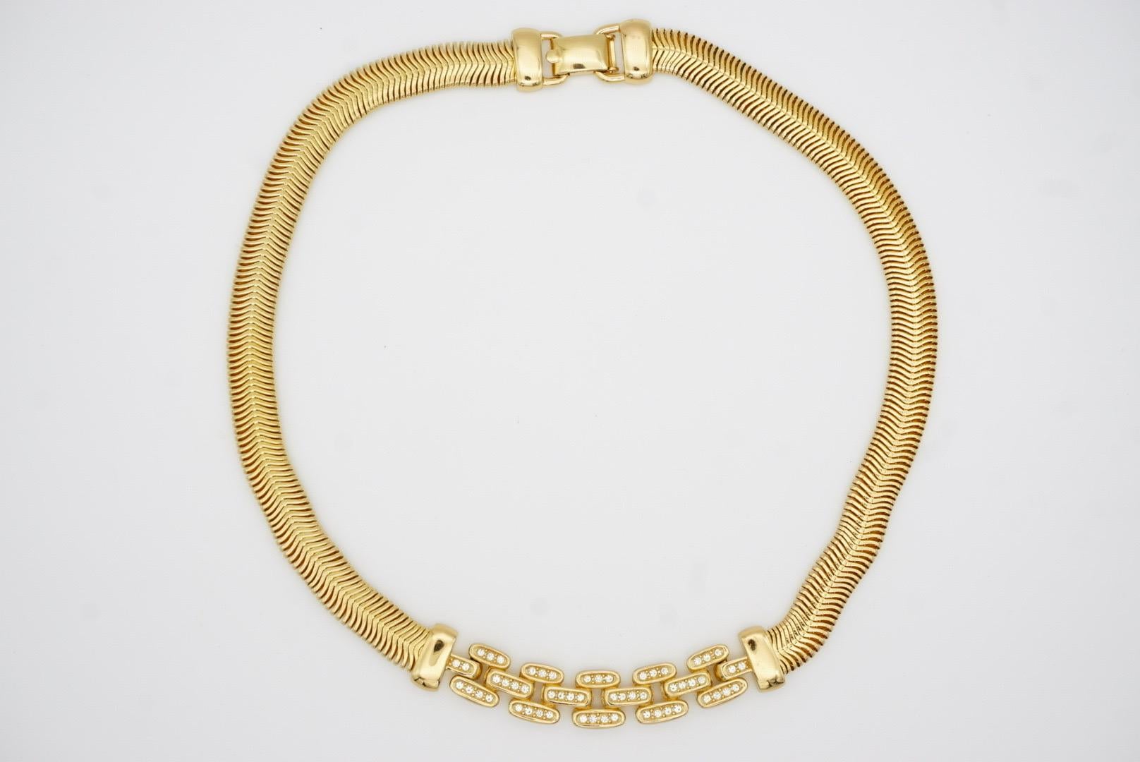 Christian Dior Vintage 1980s Interlinked Crystals Bib Omega Snake Link Necklace 4