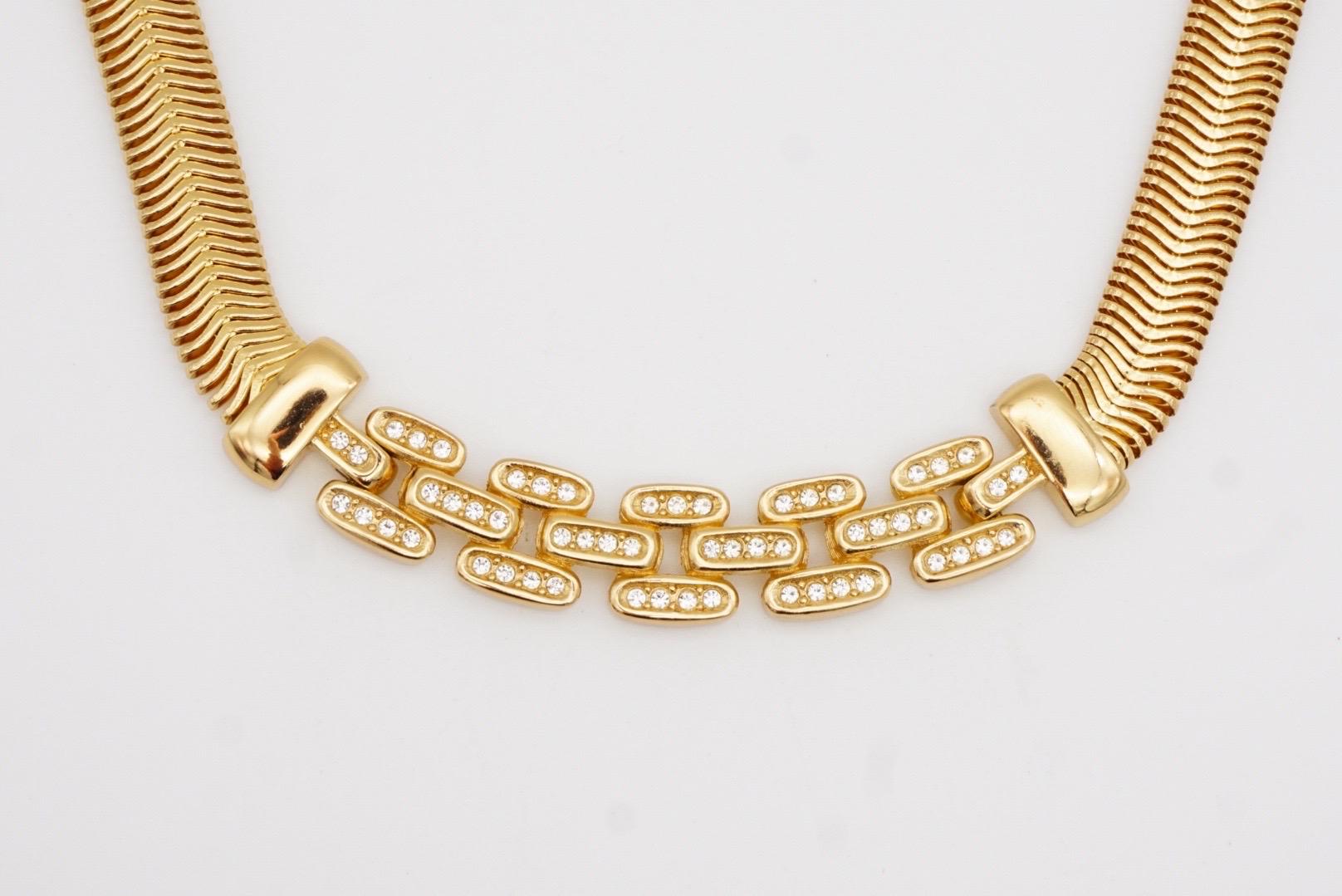 Christian Dior Vintage 1980s Interlinked Crystals Bib Omega Snake Link Necklace For Sale 4