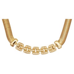 Christian Dior Vintage 1980s Interlinked Crystals Bib Omega Snake Link Necklace