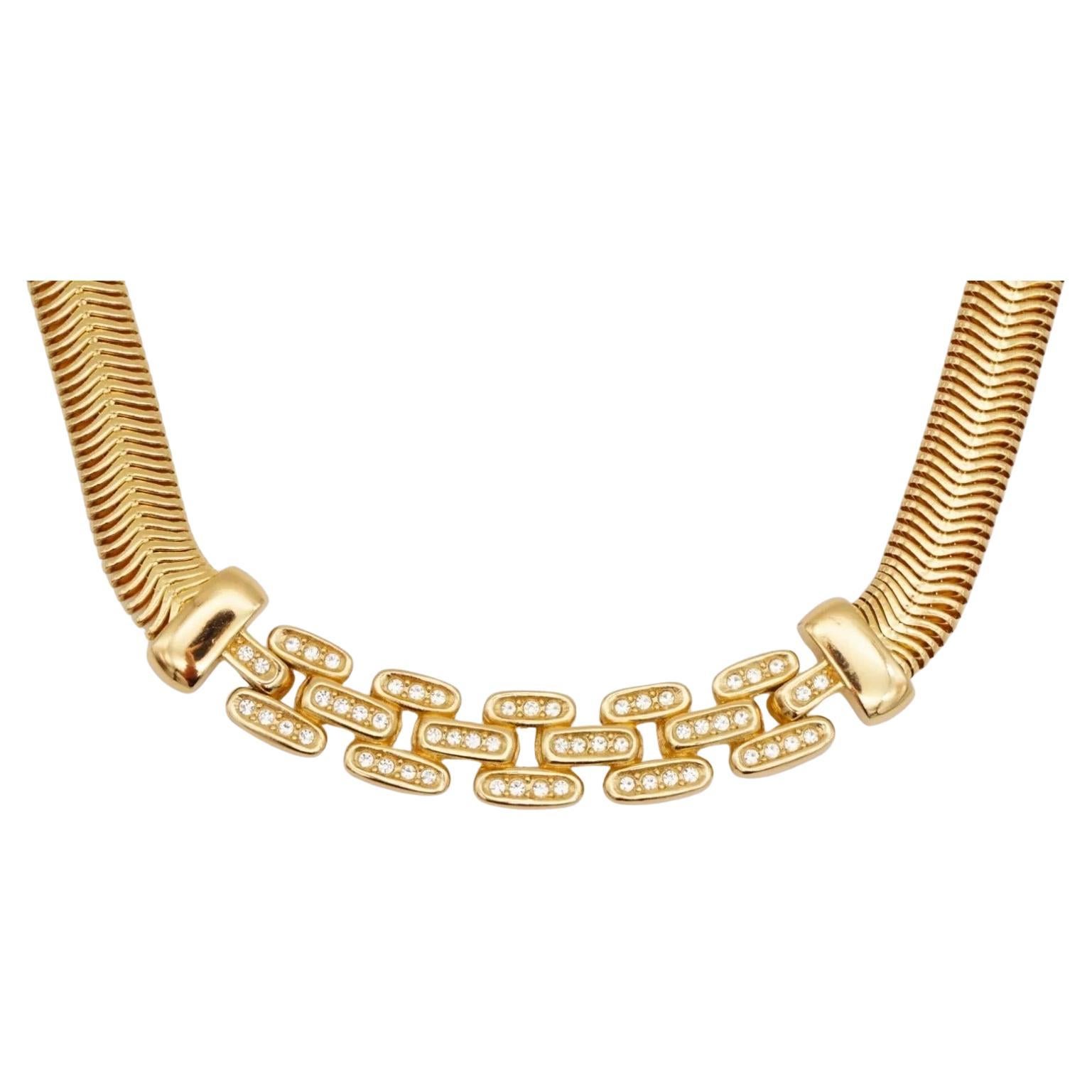 Christian Dior Vintage anni '80 Collana con cristalli interconnessi Bib Omega Snake Link