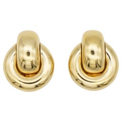 Christian Dior Vintage 1980s Interlock Glow Circle Knot Hoop Loop Clip Earrings