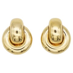 Christian Dior Vintage 1980s Interlock Glow Circle Knot Hoop Loop Clip Earrings