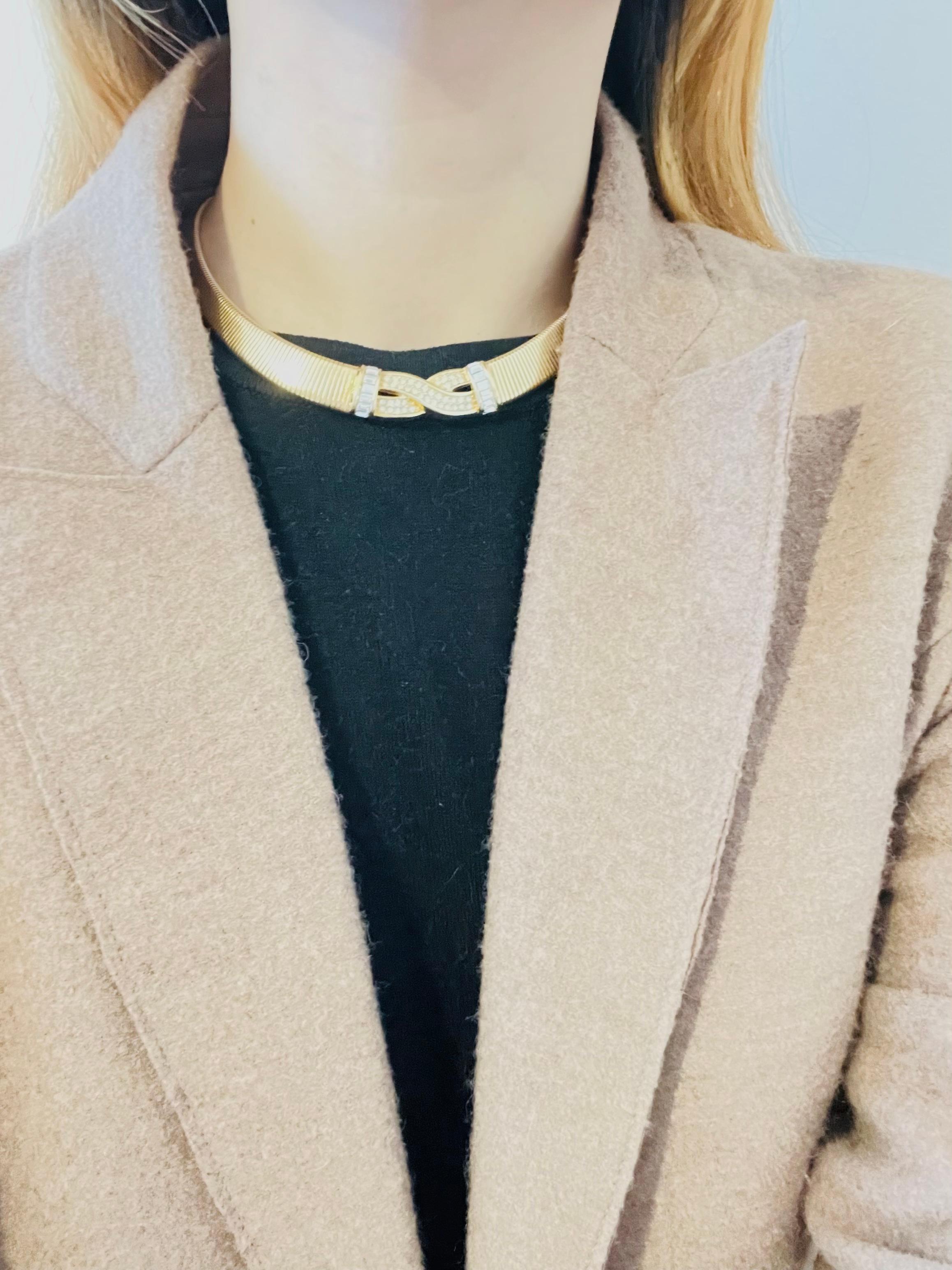 Christian Dior Vintage 1980s Interlocked Cross Crystals Omega Collar Necklace In Excellent Condition In Wokingham, England