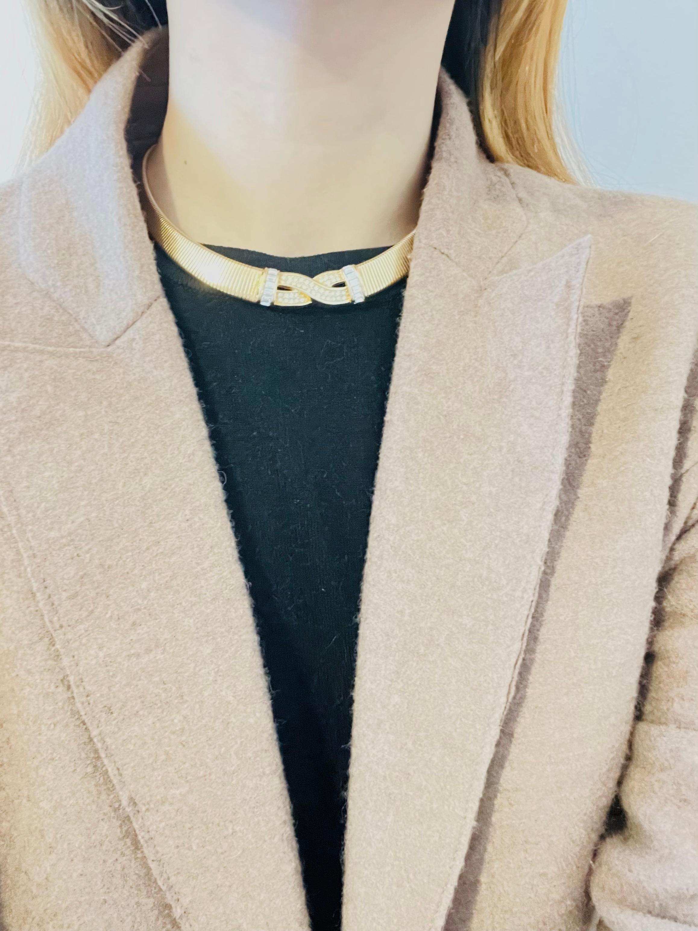 Christian Dior Vintage 1980s Interlocked Cross Crystals Omega Collar Necklace For Sale 1
