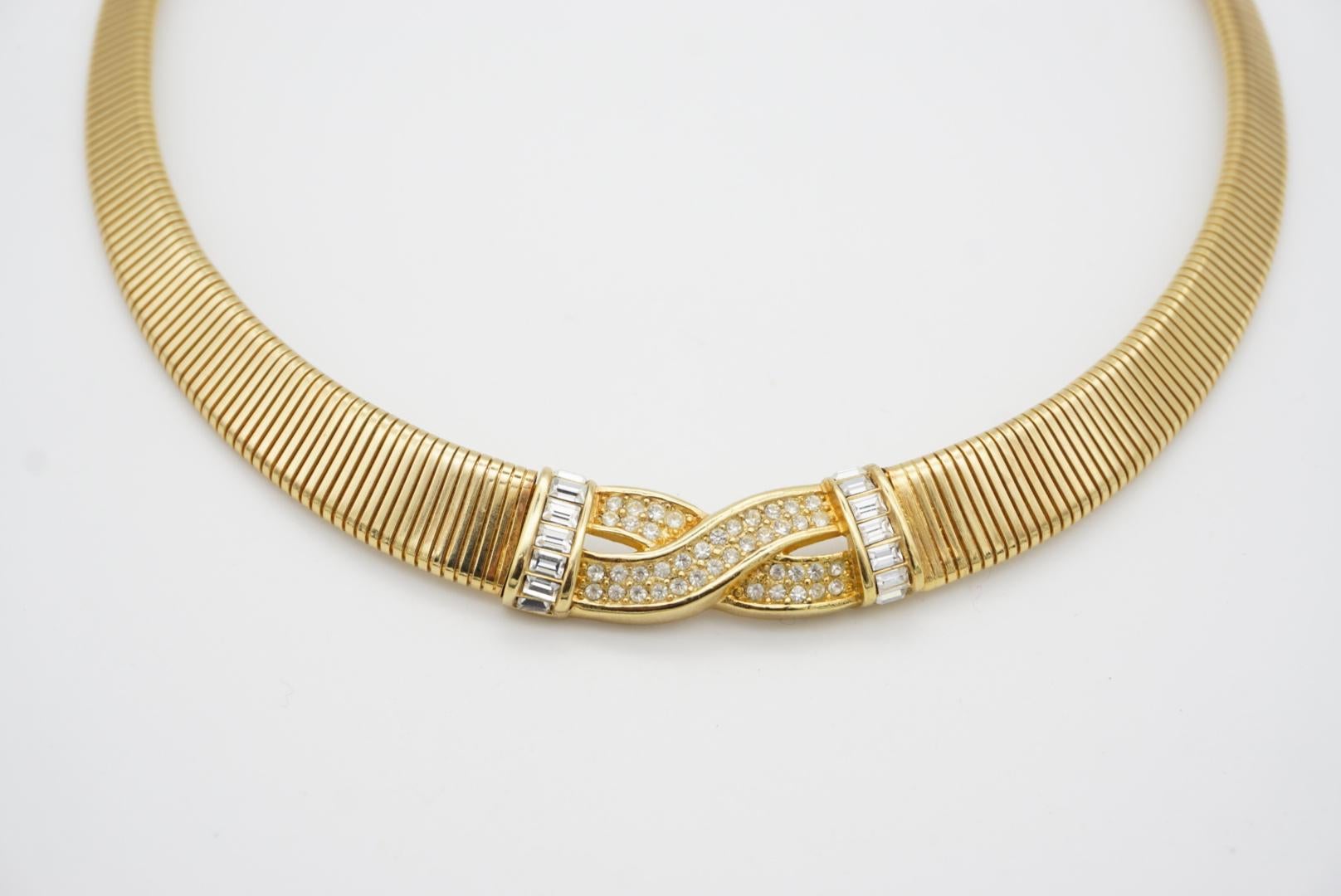 Christian Dior Vintage 1980s Interlocked Cross Crystals Omega Collar Necklace 2