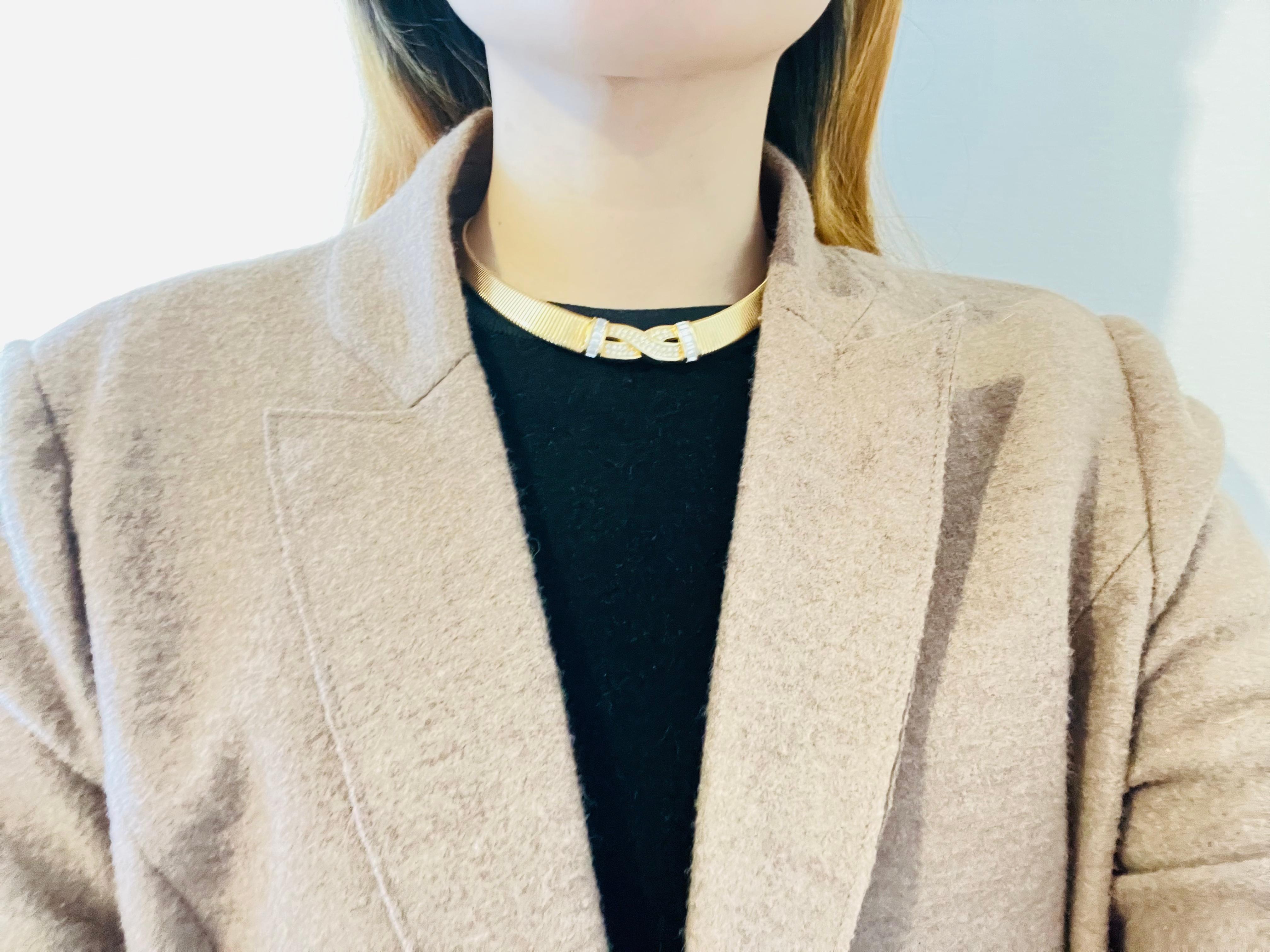 Christian Dior Vintage 1980s Interlocked Cross Crystals Omega Collar Necklace For Sale 3
