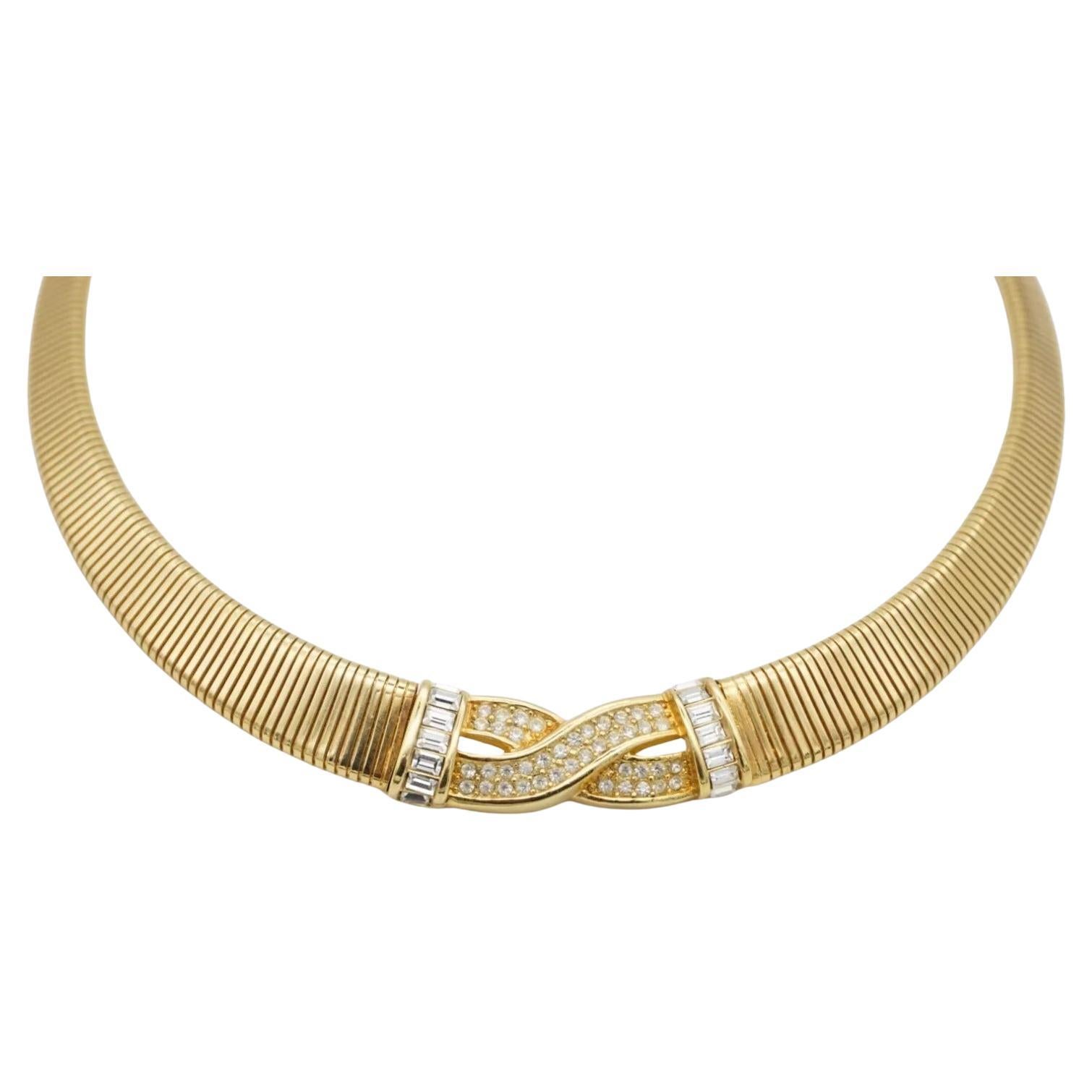 Christian Dior Vintage 1980s Interlocked Cross Crystals Omega Collar Necklace