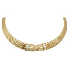 Christian Dior Vintage 1980s Interlocked Cross Crystals Omega Collar Necklace