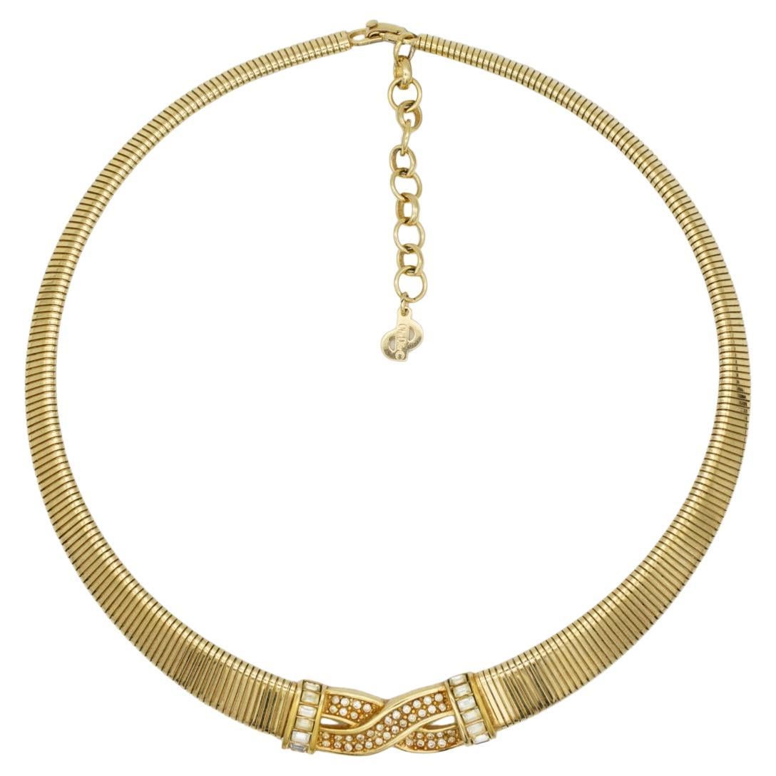Christian Dior Vintage 1980s Interlocked Cross Crystals Omega Collar Necklace
