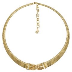 Christian Dior Vintage 1980s Interlocked Cross Crystals Omega Collar Necklace