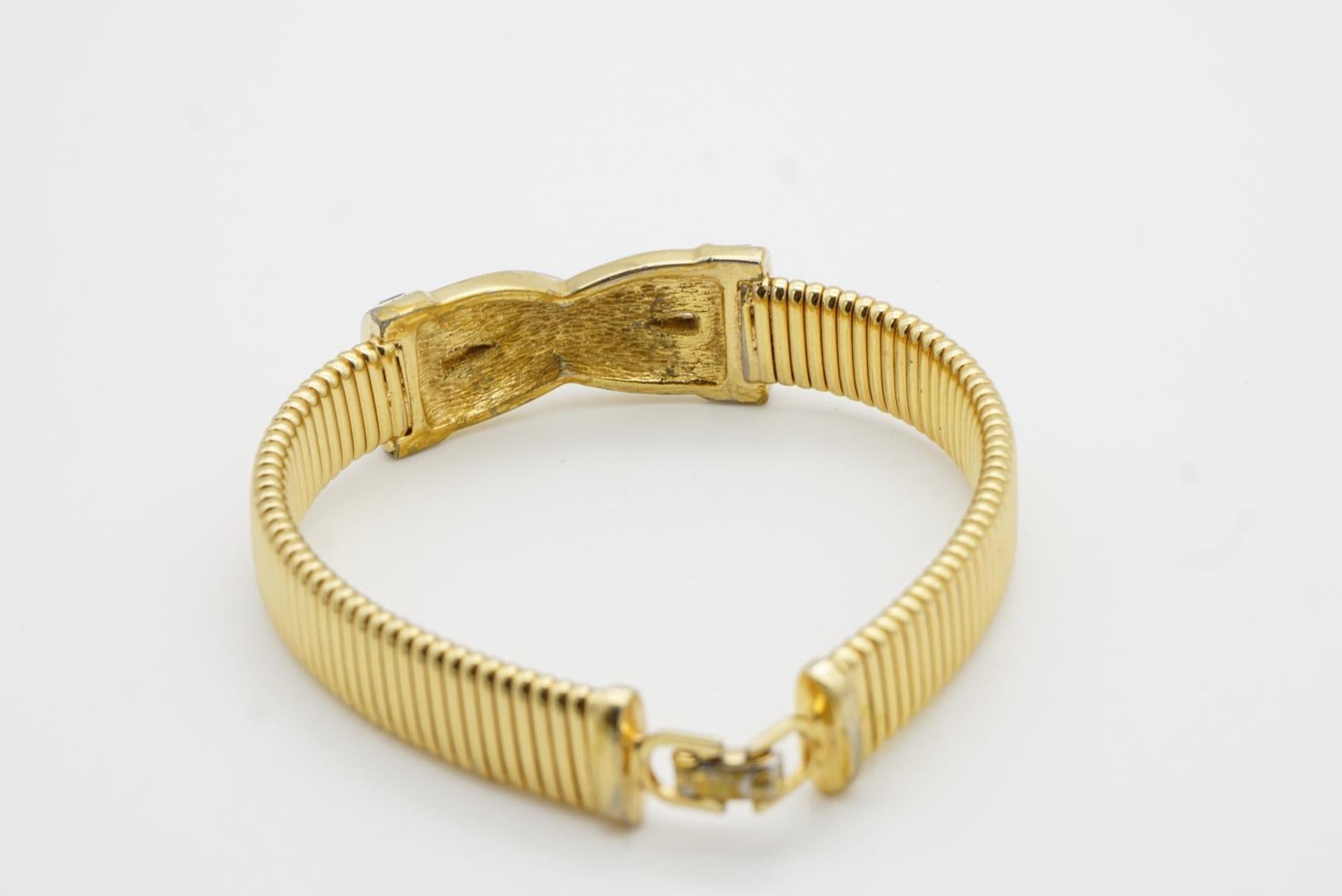 Christian Dior Vintage 1980s Interlocked Cross Crystals Ribbed Omega Bracelet 7