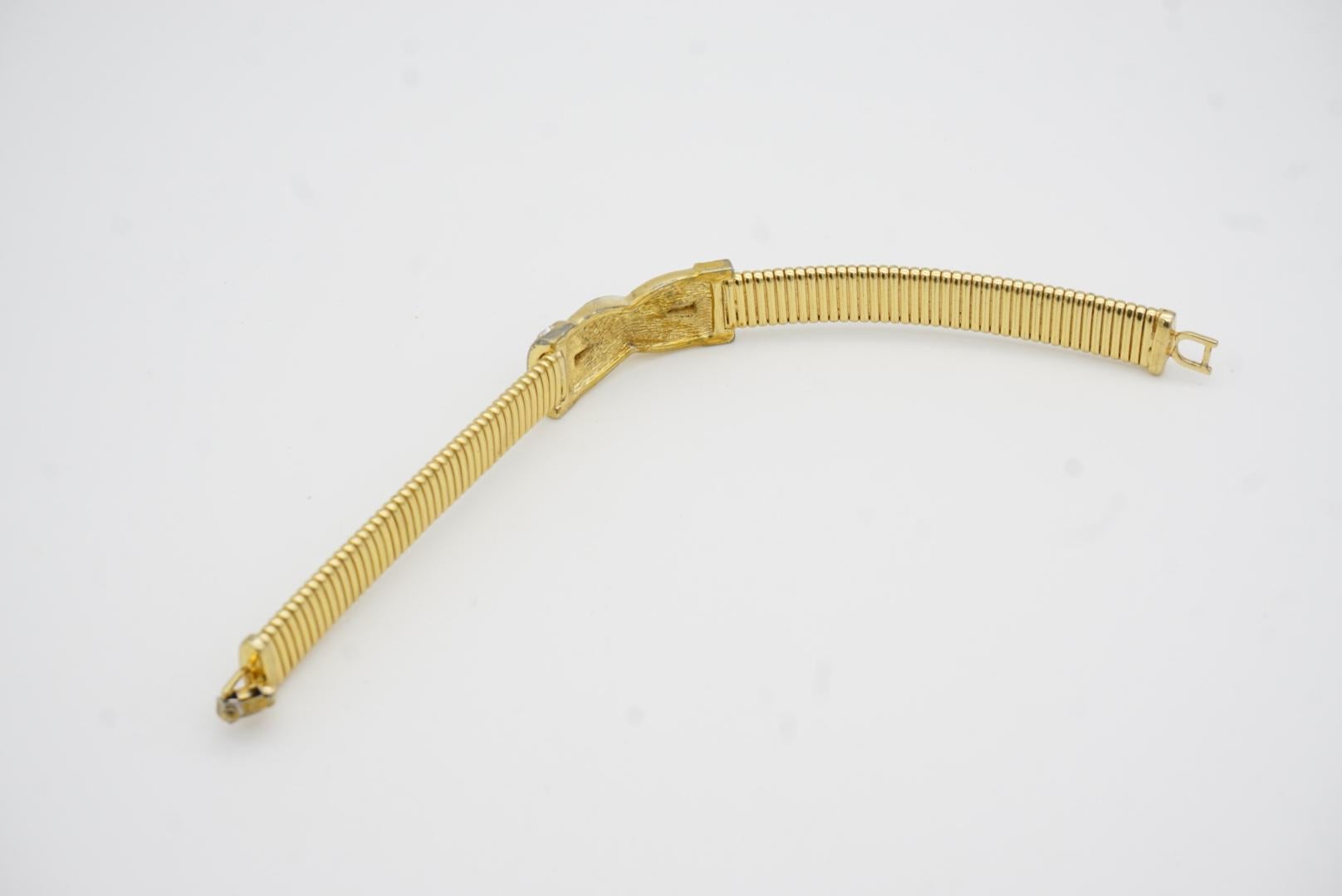 Christian Dior Vintage 1980s Interlocked Cross Crystals Ribbed Omega Bracelet 9