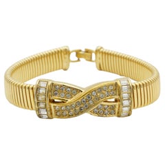 Christian Dior Vintage 1980s Interlocked Cross Crystals Ribbed Omega Bracelet