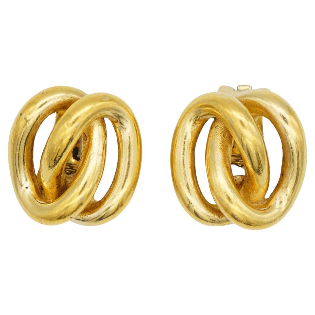 Christian Dior Vintage 1980s Interlocked Double Knot Twist Rope Clip Earrings For Sale