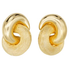 Christian Dior Vintage 1980s Interlocked Knot Glow Matte Chunky Clip Earrings