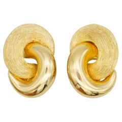 Christian Dior Vintage 1980s Interlocked Knot Glow Matte Chunky Gold Earrings