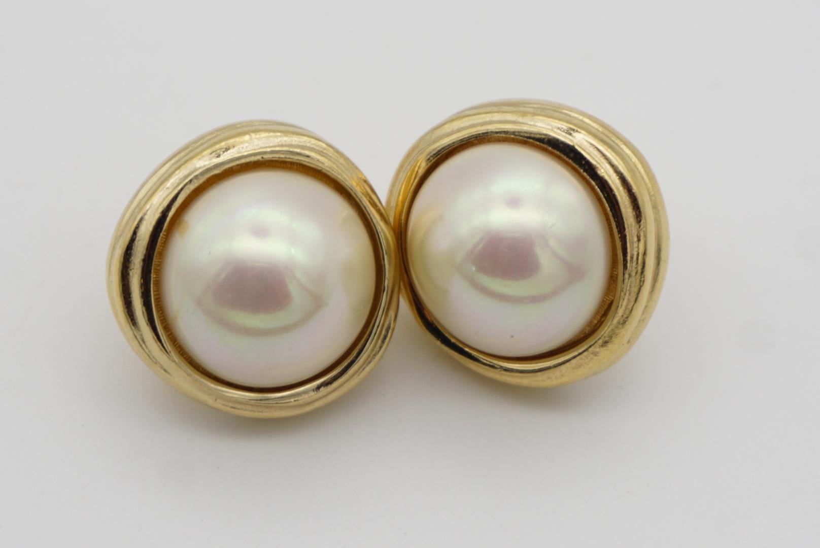 Christian Dior Vintage 1980s Irregular Large Round Faux Pearl Pierced Earrings For Sale 1