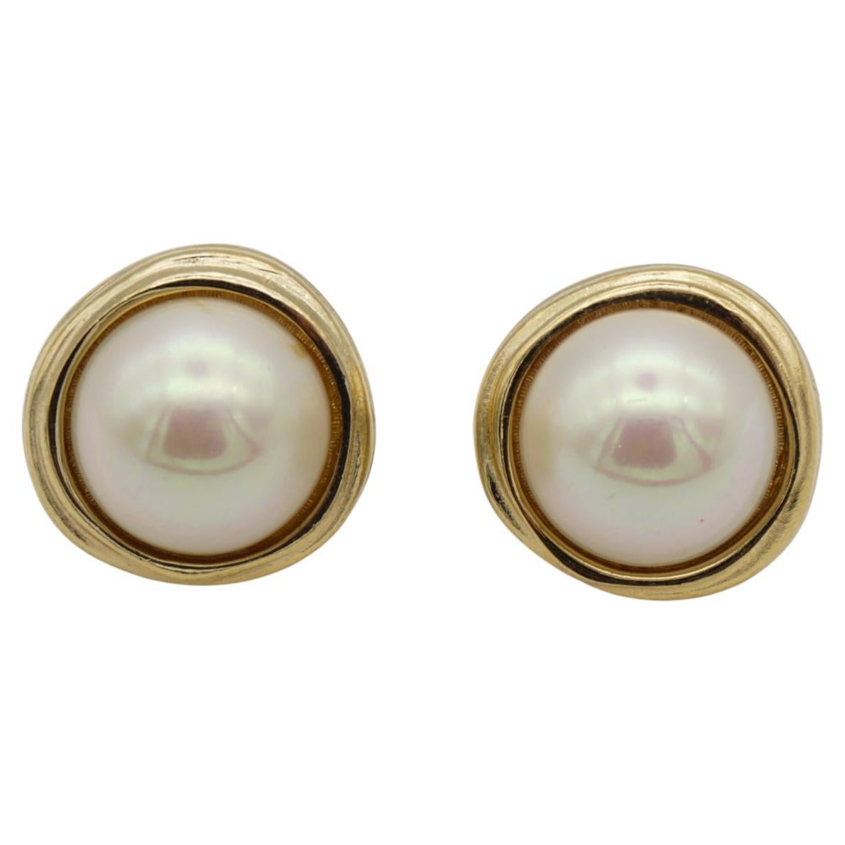 Christian Dior Vintage 1980s Irregular Large Round Faux Pearl Pierced Earrings