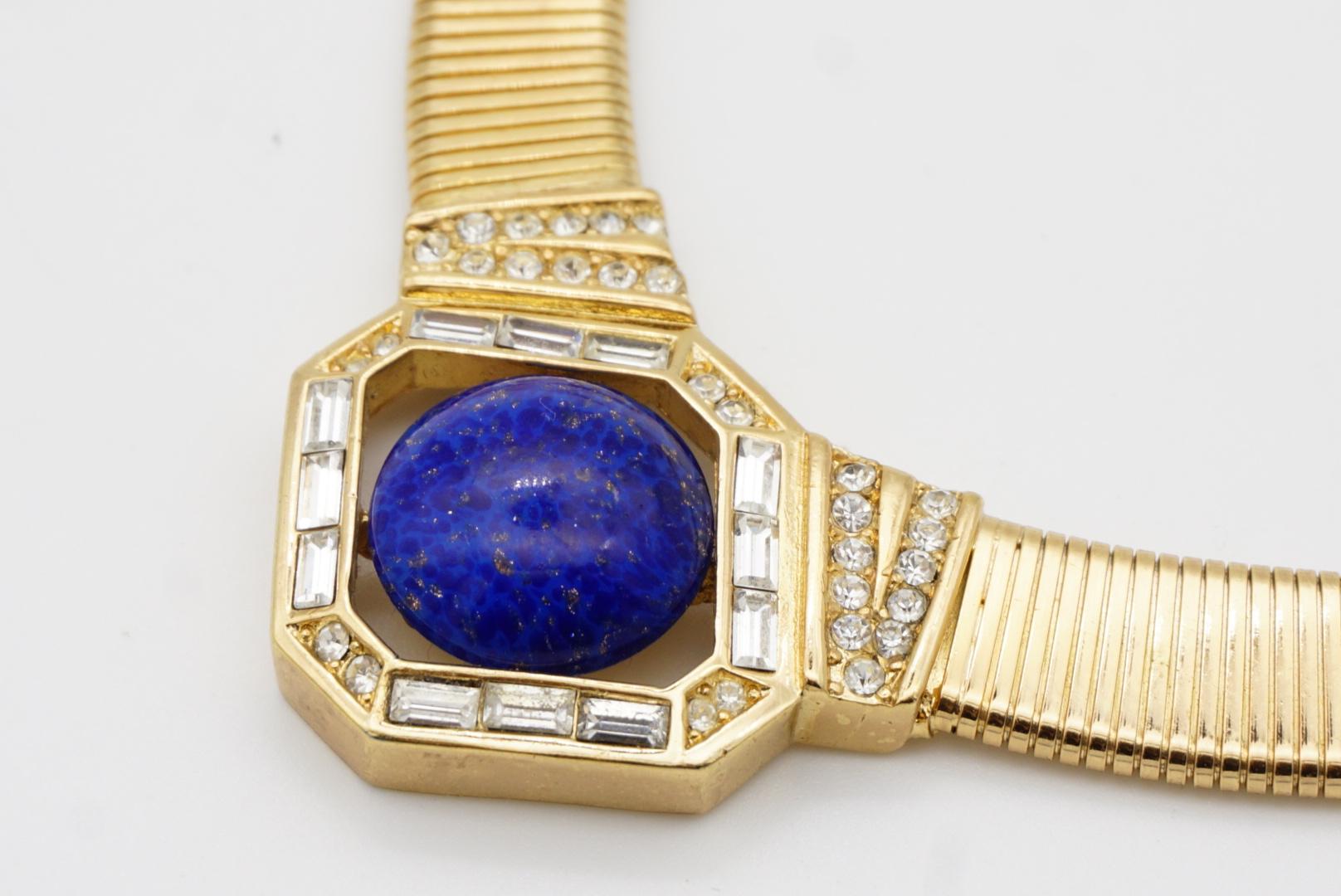 Christian Dior Vintage anni '80, collana Omega a coste con cristalli di lamina di Lapis in vendita 5