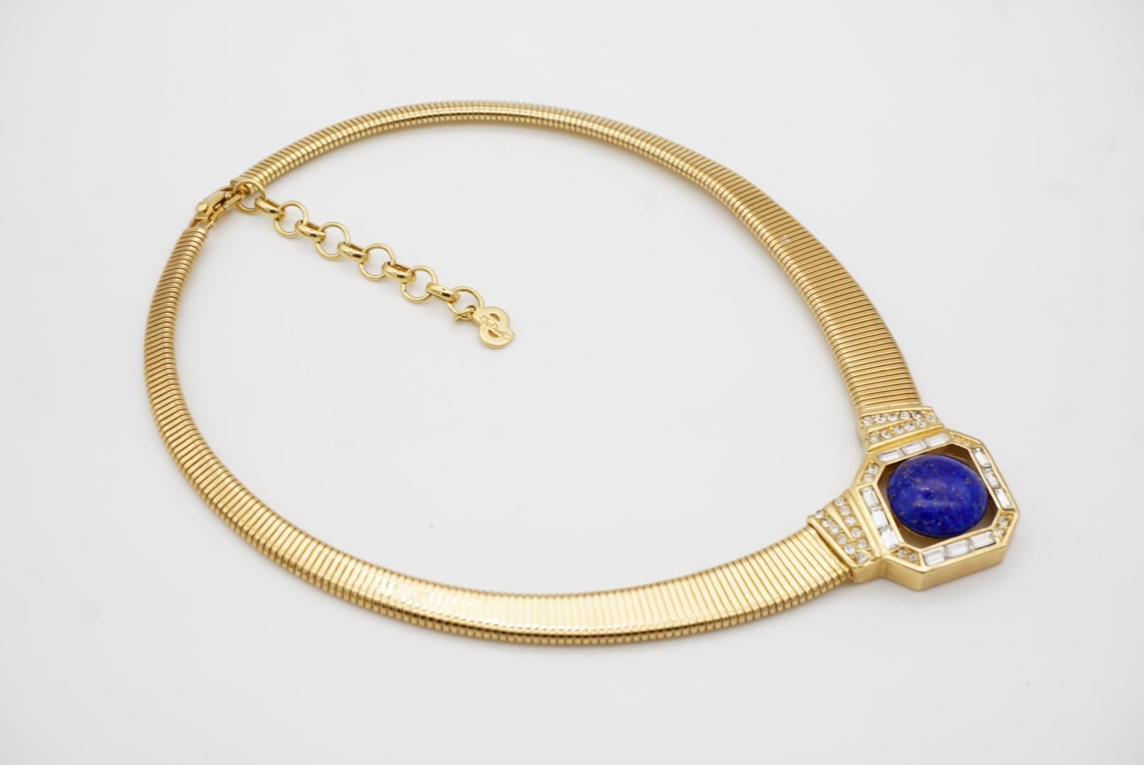 Christian Dior Vintage anni '80, collana Omega a coste con cristalli di lamina di Lapis in vendita 7