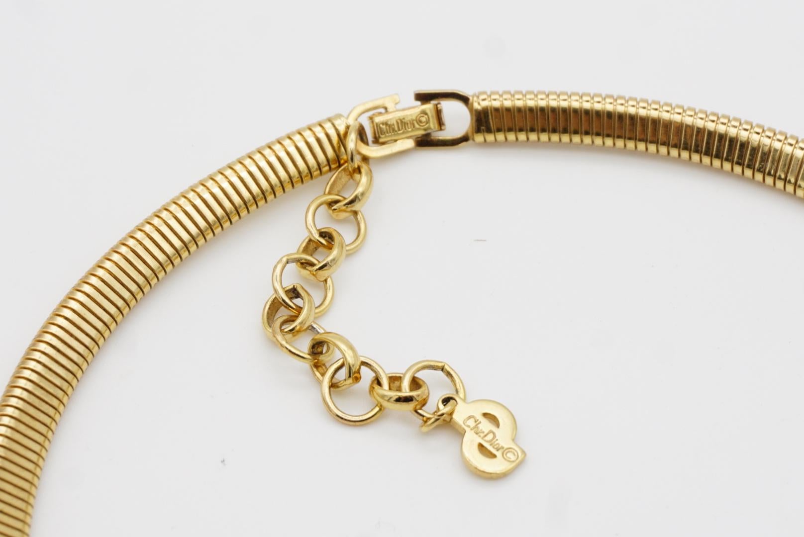 Christian Dior Vintage anni '80, collana Omega a coste con cristalli di lamina di Lapis in vendita 9