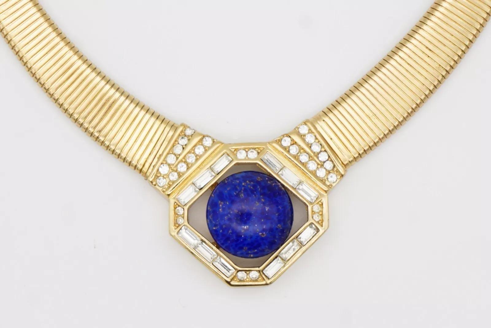 Christian Dior Vintage anni '80, collana Omega a coste con cristalli di lamina di Lapis in vendita 10