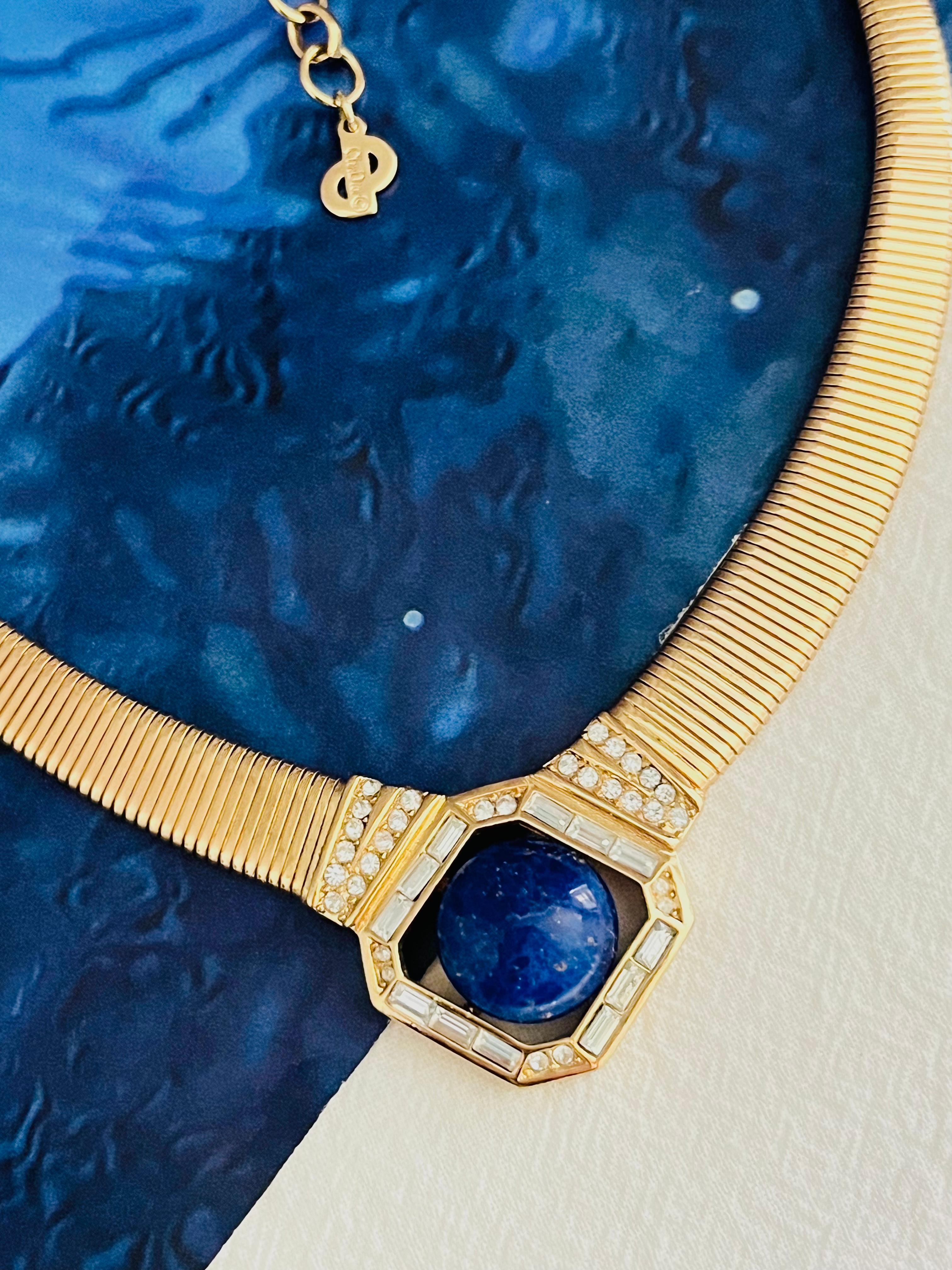 Art Déco Christian Dior Vintage anni '80, collana Omega a coste con cristalli di lamina di Lapis in vendita