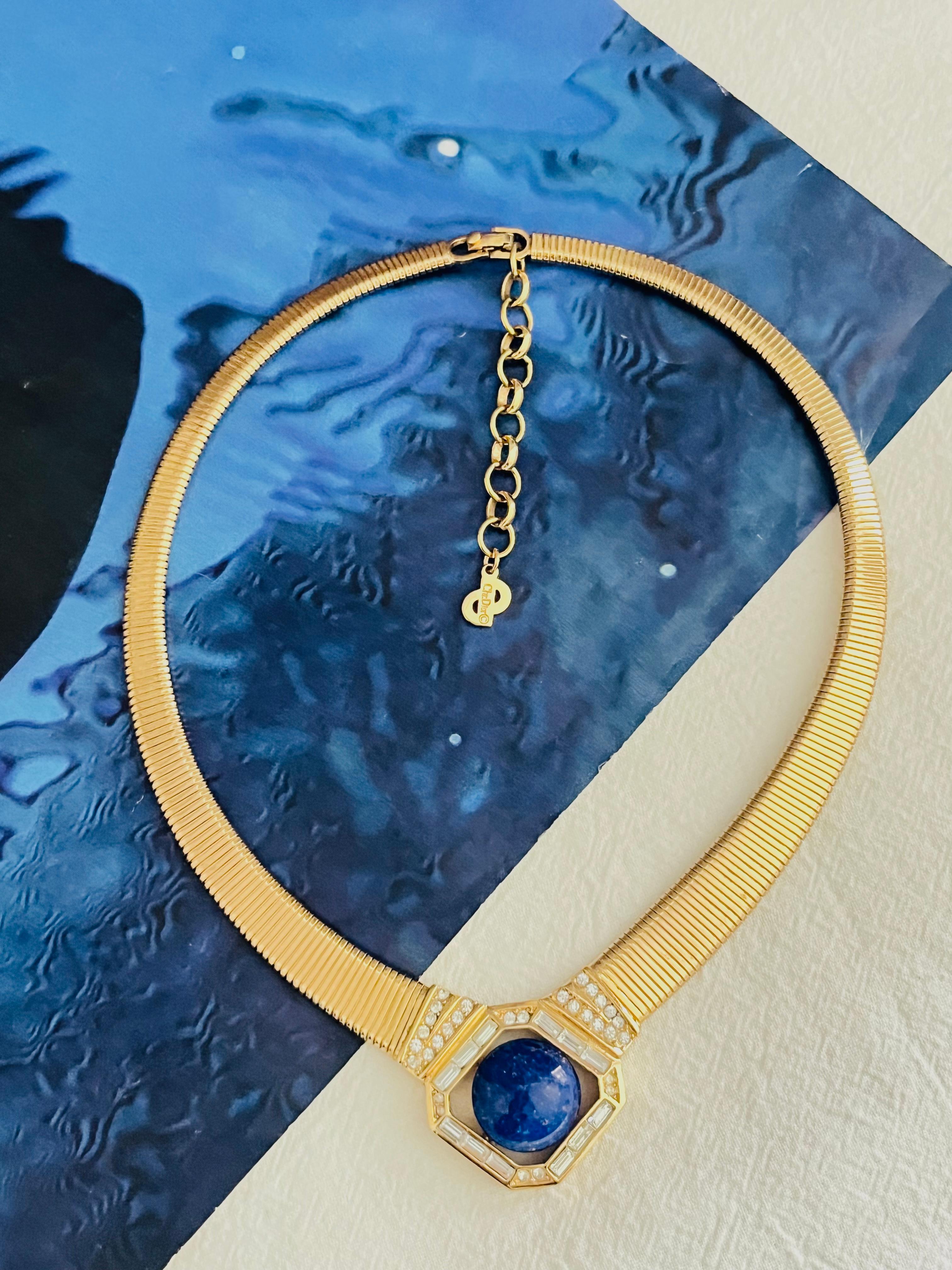 Christian Dior Vintage anni '80, collana Omega a coste con cristalli di lamina di Lapis In condizioni ottime in vendita a Wokingham, England