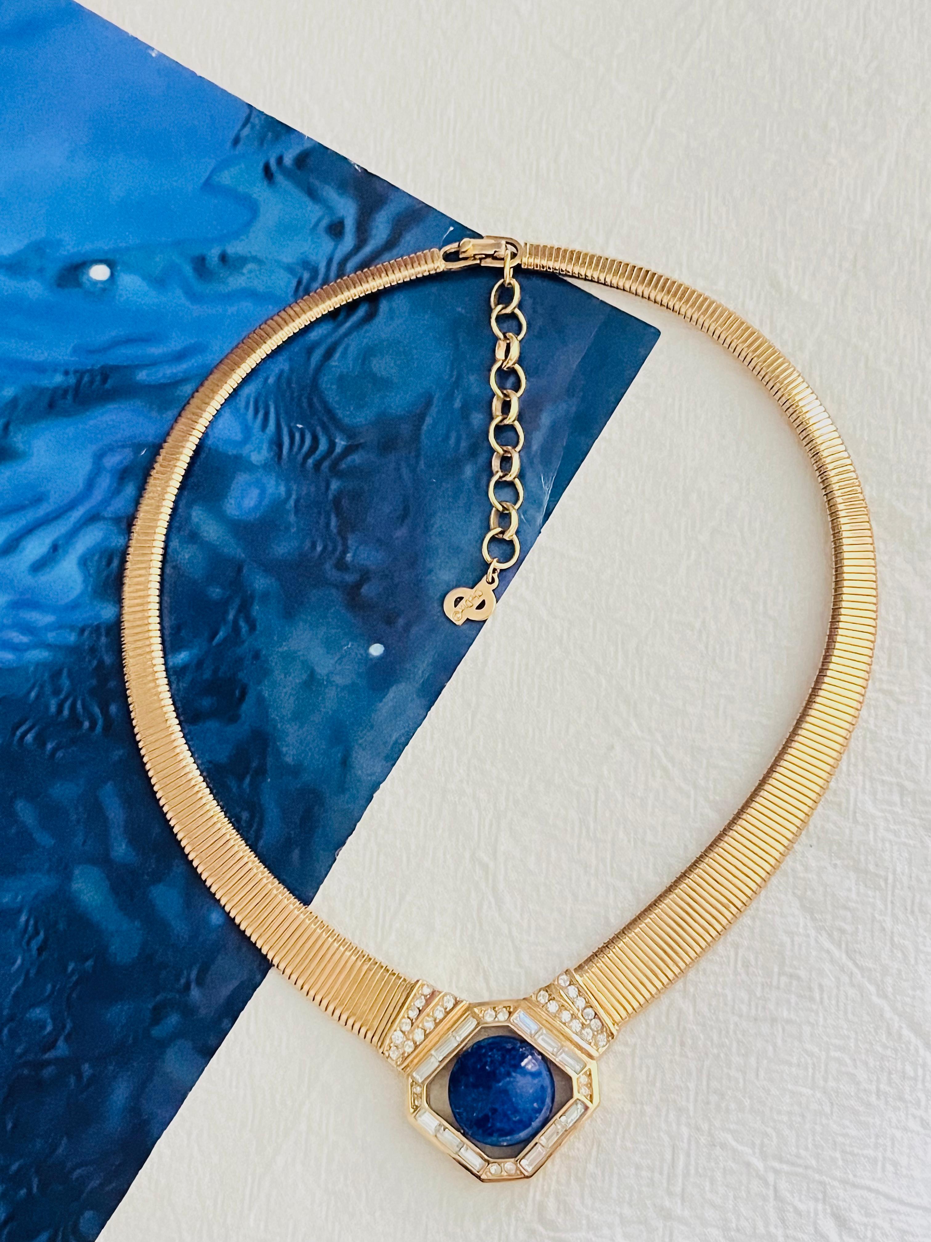 da uomo o donna Christian Dior Vintage anni '80, collana Omega a coste con cristalli di lamina di Lapis in vendita
