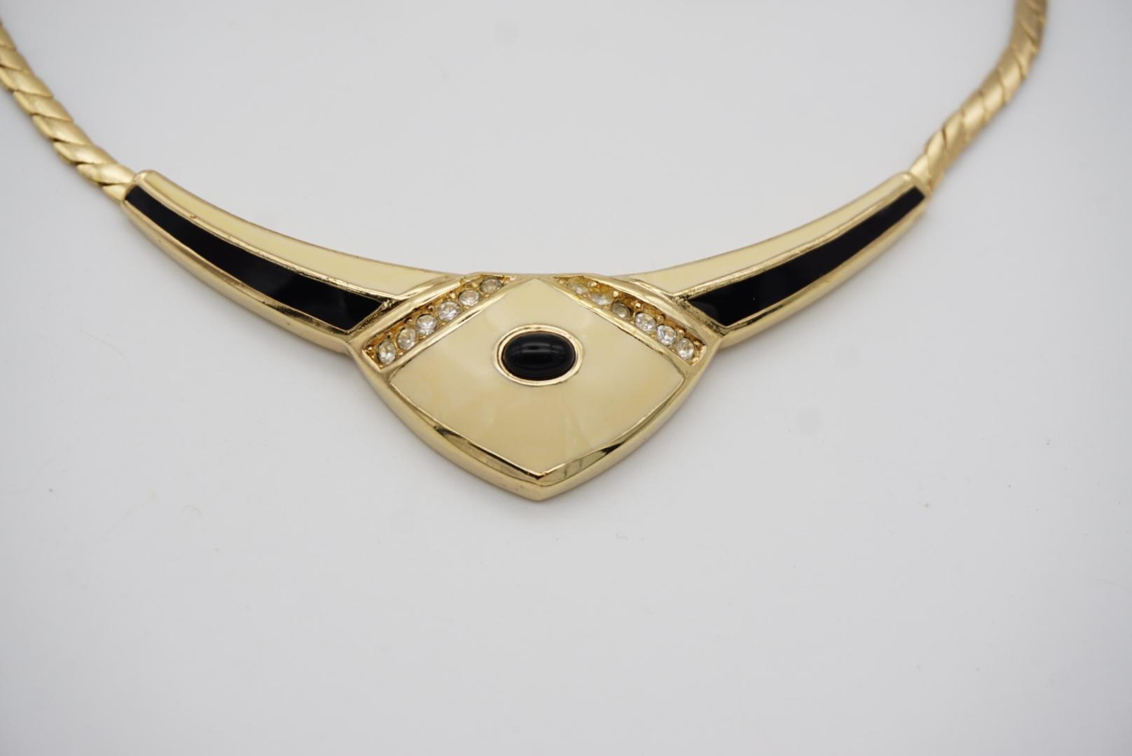 Christian Dior Vintage 1980s Large Beige Black Crystals Gold Pendant Necklace For Sale 5