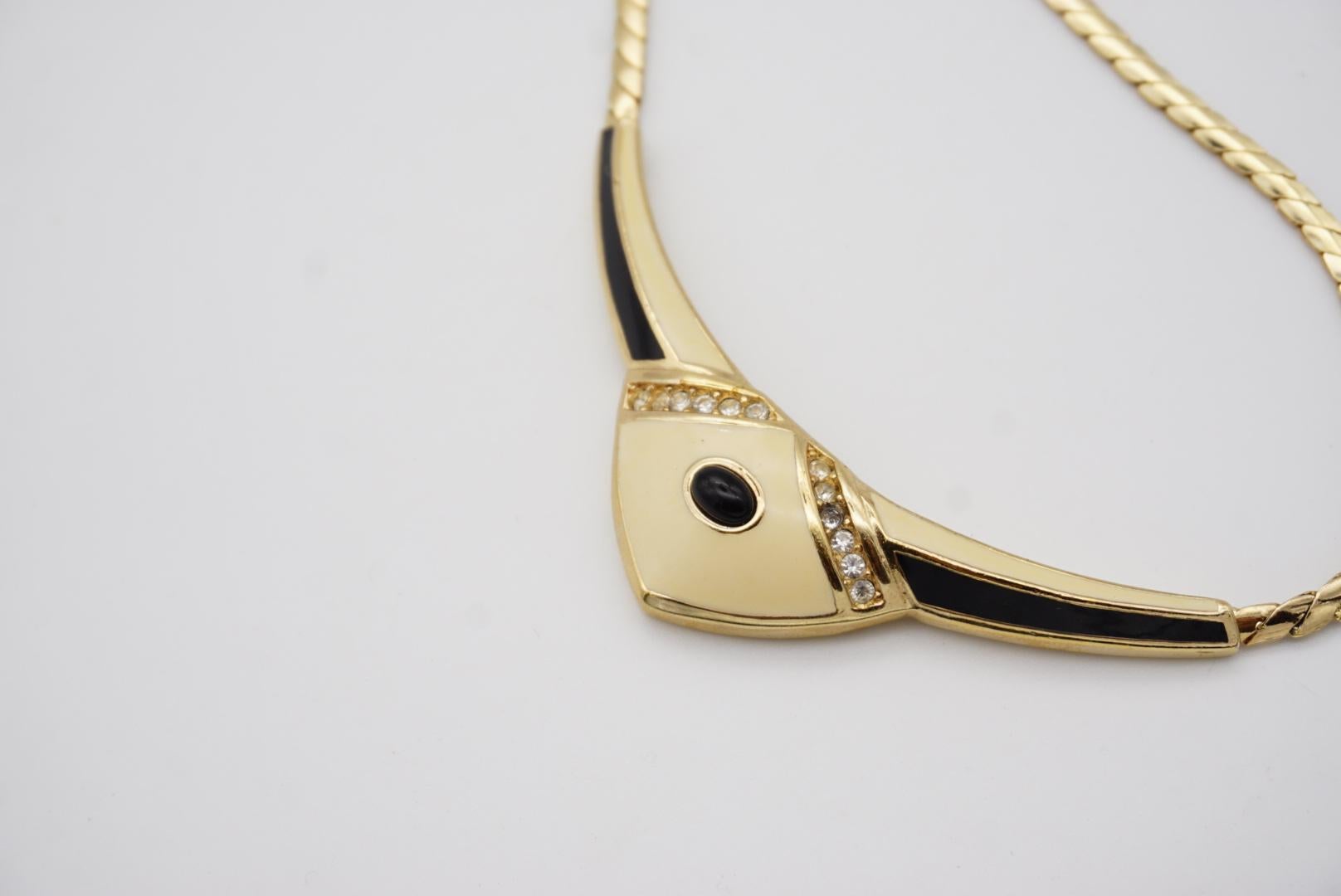 Christian Dior Vintage 1980s Large Beige Black Crystals Gold Pendant Necklace For Sale 6