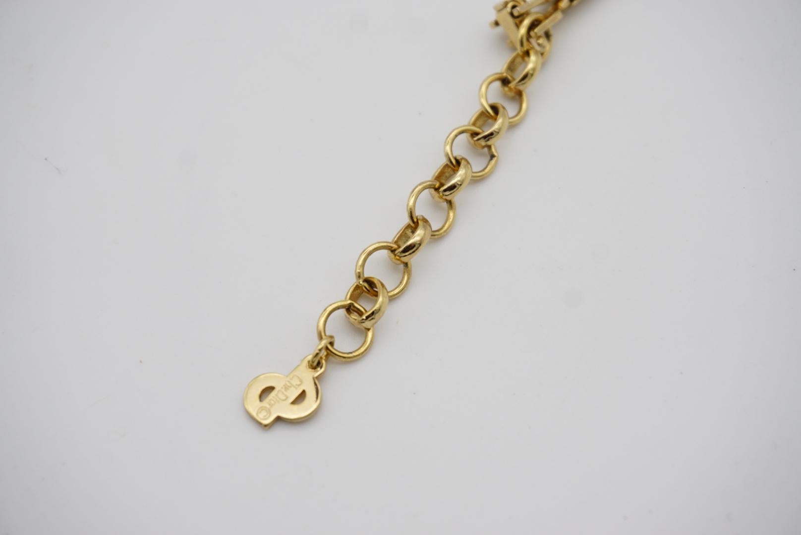Christian Dior Vintage 1980s Large Beige Black Crystals Gold Pendant Necklace For Sale 8