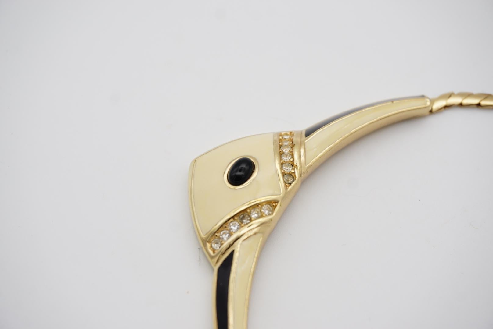 Christian Dior Vintage 1980s Large Beige Black Crystals Gold Pendant Necklace For Sale 4