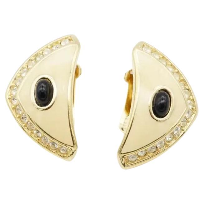 Christian Dior Vintage 1980s Large Beige Black Cabochon Oval Crystals Triangle Dome Clip Earrings, Gold Tone

Very excellent condition. Not any scratches, not any colour loss. 100% Genuine.

A very beautiful pair of clip on earrings, signed at the