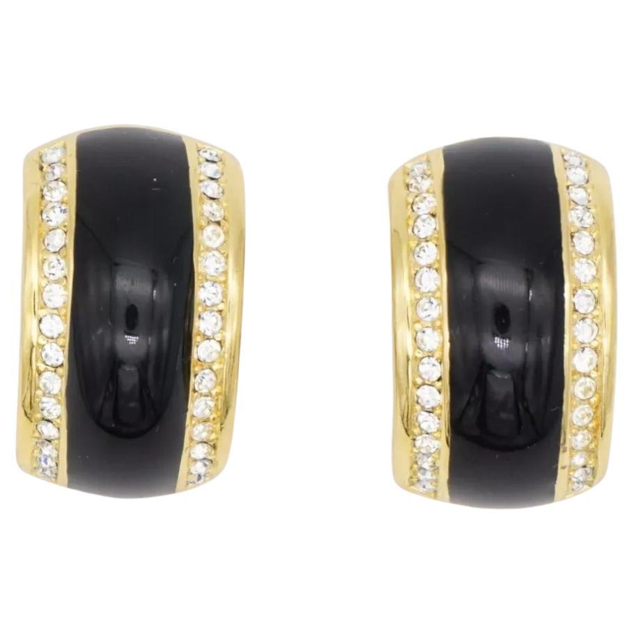 Christian Dior Vintage 1980s Large Black Enamel Double Crystals Dome Hoop Clip Earrings, Gold Tone

Very excellent condition. Very new. 100% genuine. 

A very beautiful pair of clip on earrings by Chr. DIOR, signed at the back.

Size: 2.8*1.8